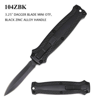 OTF Automatic Pocket Knife, Mini Dagger Style Blade, Black Handle
