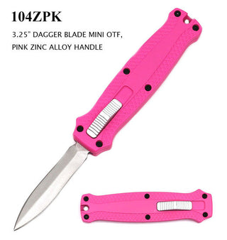 OTF Automatic Pocket Knife, Mini Dagger Style Blade, Pink Handle