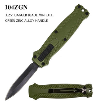OTF Automatic Pocket Knife, Mini Dagger Style Blade, Green Handle