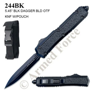 OTF Automatic Pocket Knife, Dagger Style Blade, Black Handle