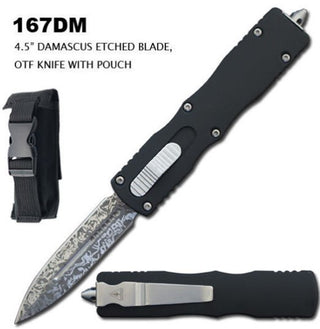 OTF Automatic Pocket Knife, Silver Damascus Etched Blade