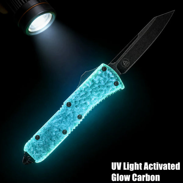 BLUE GLOW CARBON OTF KNIFE - REVERSE TANTO