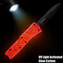 RED GLOW CARBON OTF KNIFE - HALF SERRATED DAGGER