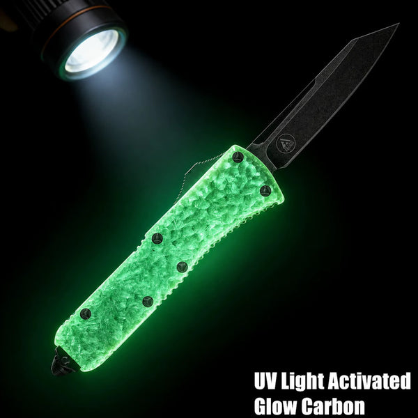 GREEN GLOW CARBON OTF KNIFE - REVERSE TANTO