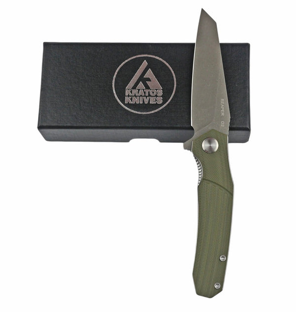 Reaper TX - Folding Pocket Knife - Reverse Tanto - Textured Grip - Green
