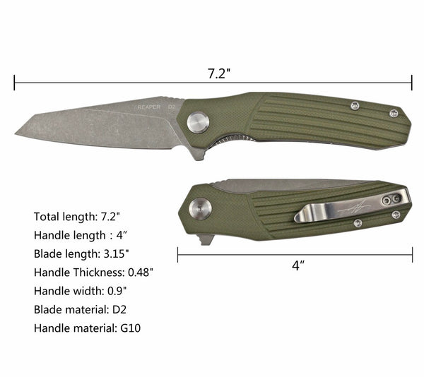 Reaper TX - Folding Pocket Knife - Reverse Tanto - Textured Grip - Green