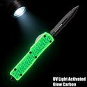 GREEN HORNET - GLOW CARBON OTF KNIFE - HALF SERRATED DAGGER
