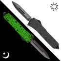 GREEN GLOW CARBON OTF KNIFE - HALF SERRATED DAGGER