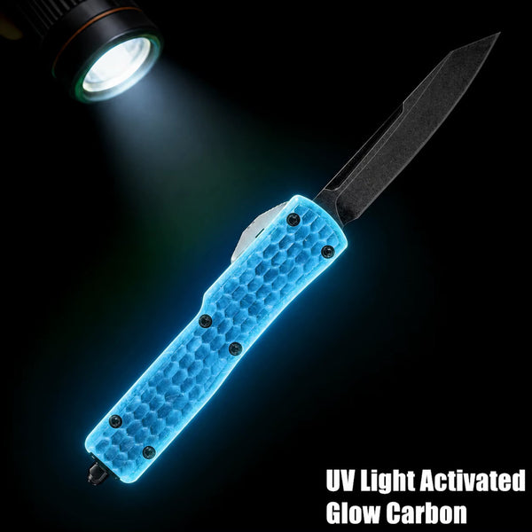 BLUE HORNET - GLOW CARBON OTF KNIFE - REVERSE TANTO