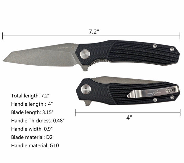 Reaper TX - Folding Pocket Knife - Reverse Tanto - Textured Grip - Black