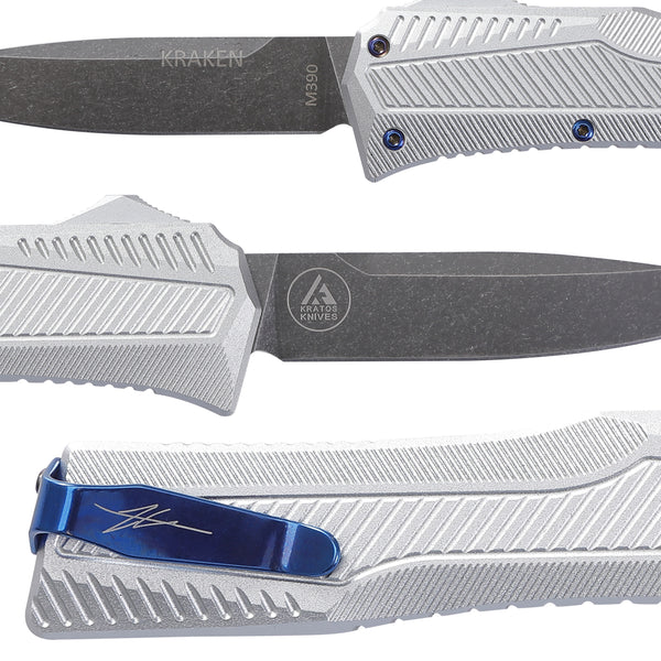 KRAKEN OTF KNIFE - DROP POINT - SILVER