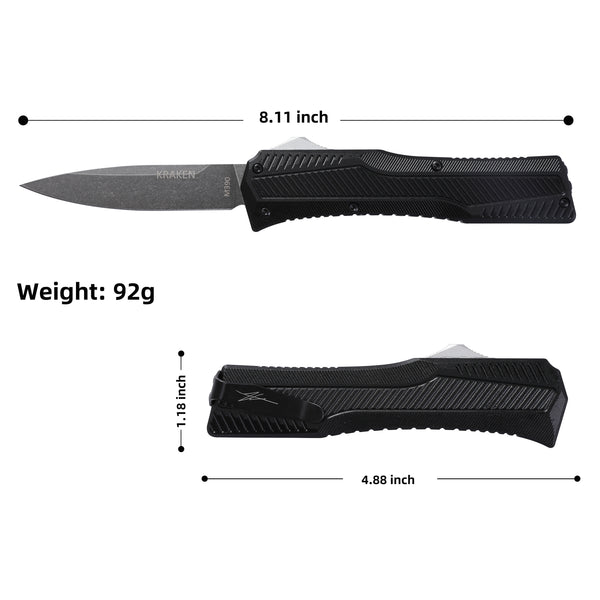 KRAKEN OTF KNIFE - DROP POINT - BLACK