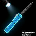 BLUE HORNET - GLOW CARBON OTF KNIFE - HALF SERRATED DAGGER