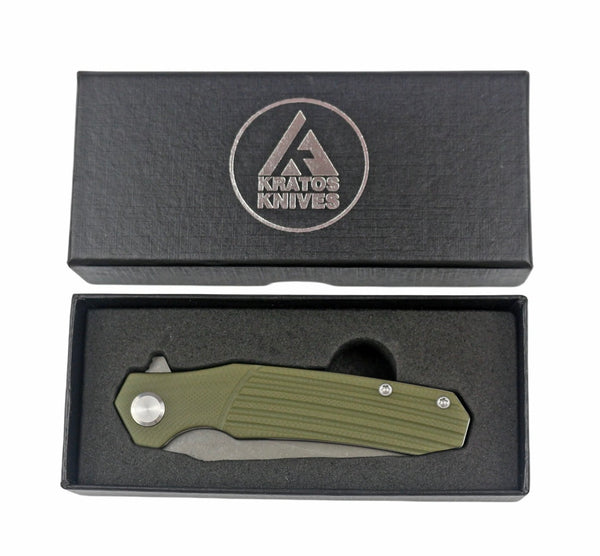 Reaper TX - Folding Pocket Knife - Reverse Tanto - Textured Grip - Green