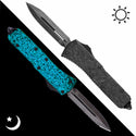 BLUE GLOW CARBON OTF KNIFE - HALF SERRATED DAGGER