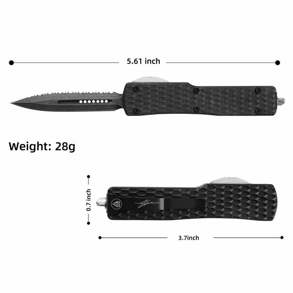 GREEN HORNET - GLOW CARBON OTF KNIFE - HALF SERRATED DAGGER