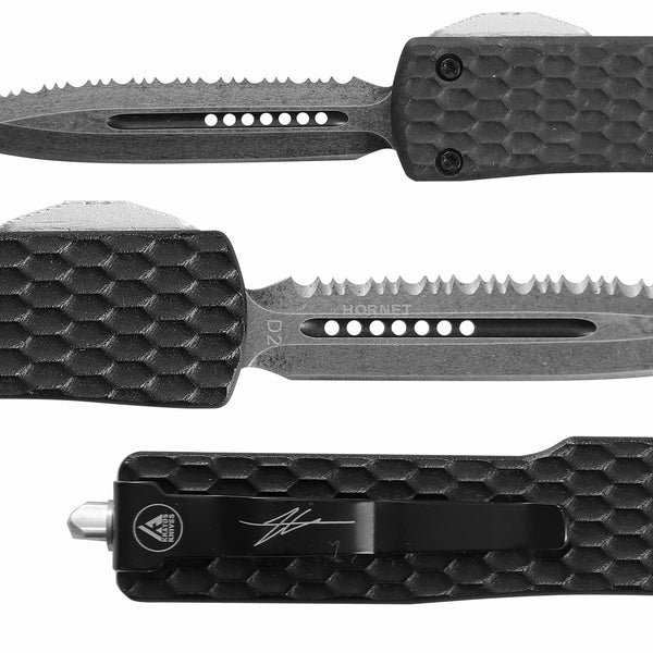 GREEN HORNET - GLOW CARBON OTF KNIFE - HALF SERRATED DAGGER