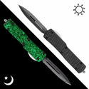 GREEN HORNET - GLOW CARBON OTF KNIFE - HALF SERRATED DAGGER