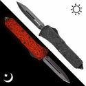 RED GLOW CARBON OTF KNIFE - HALF SERRATED DAGGER