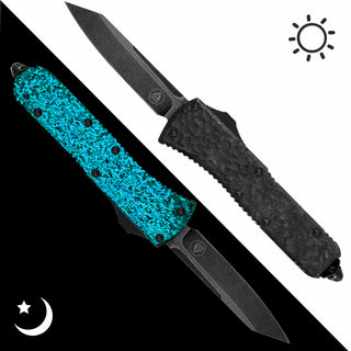 BLUE GLOW CARBON OTF KNIFE - REVERSE TANTO