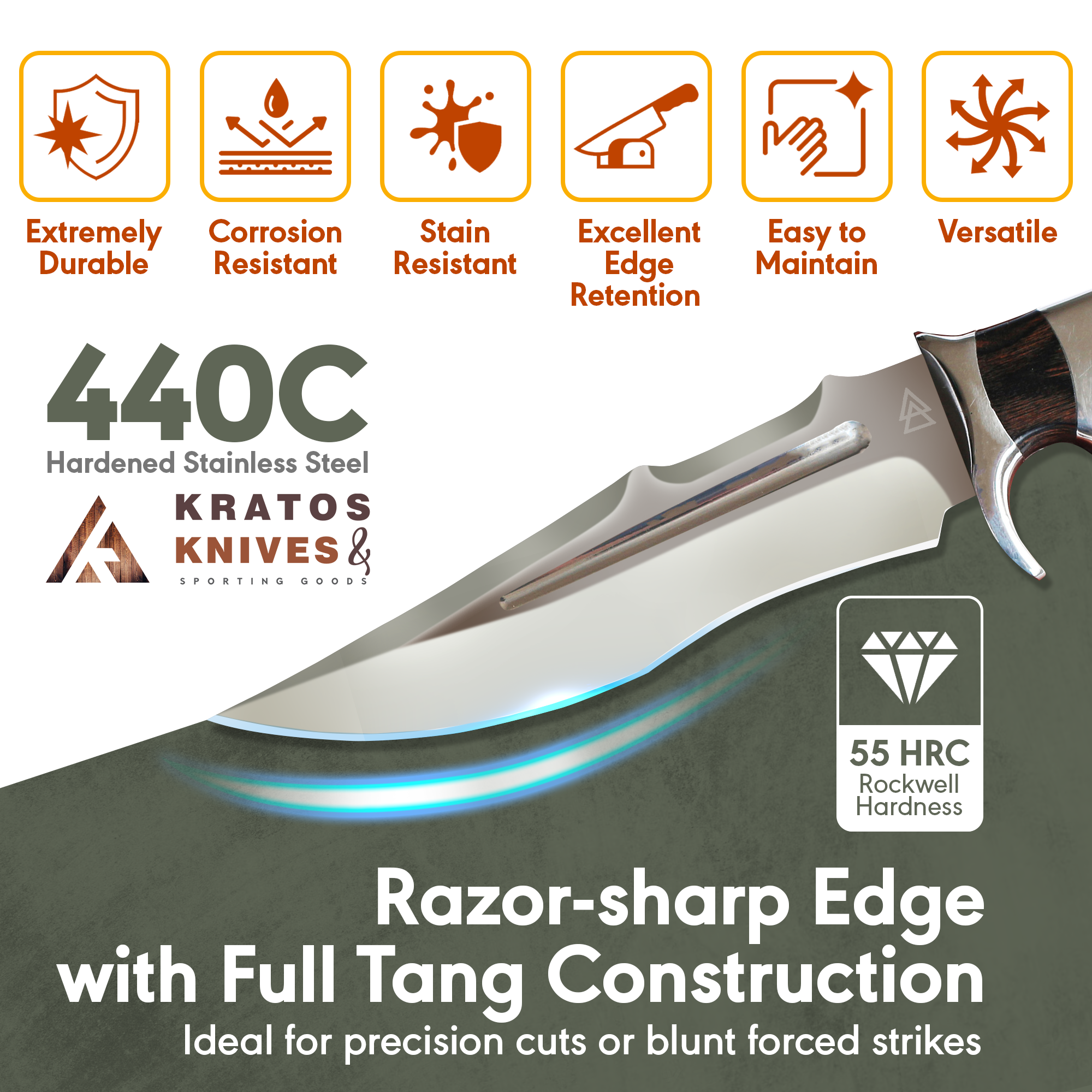 Kratos ZF11 Bowie Knife Camping, Hunting, & Bushcraft blade Kratos