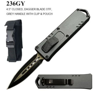 OTF Automatic Pocket Knife, Dagger Style Blade, Grey Handle