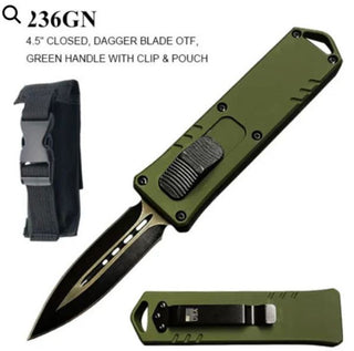 OTF Automatic Pocket Knife, Dagger Style Blade, Green Handle