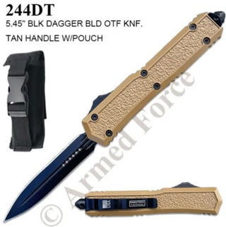 OTF AUTOMATIC COYOTE TAN HANDLE & BLACK DAGGER KNIFE